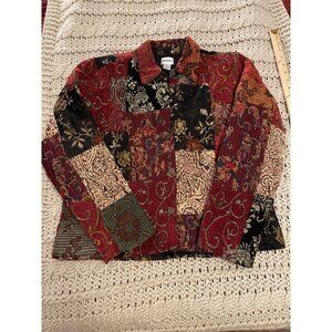 Chicos Patchwork Jacket Size 1 Multicolor Floral Tapestry Button Lined 46% VISCO
